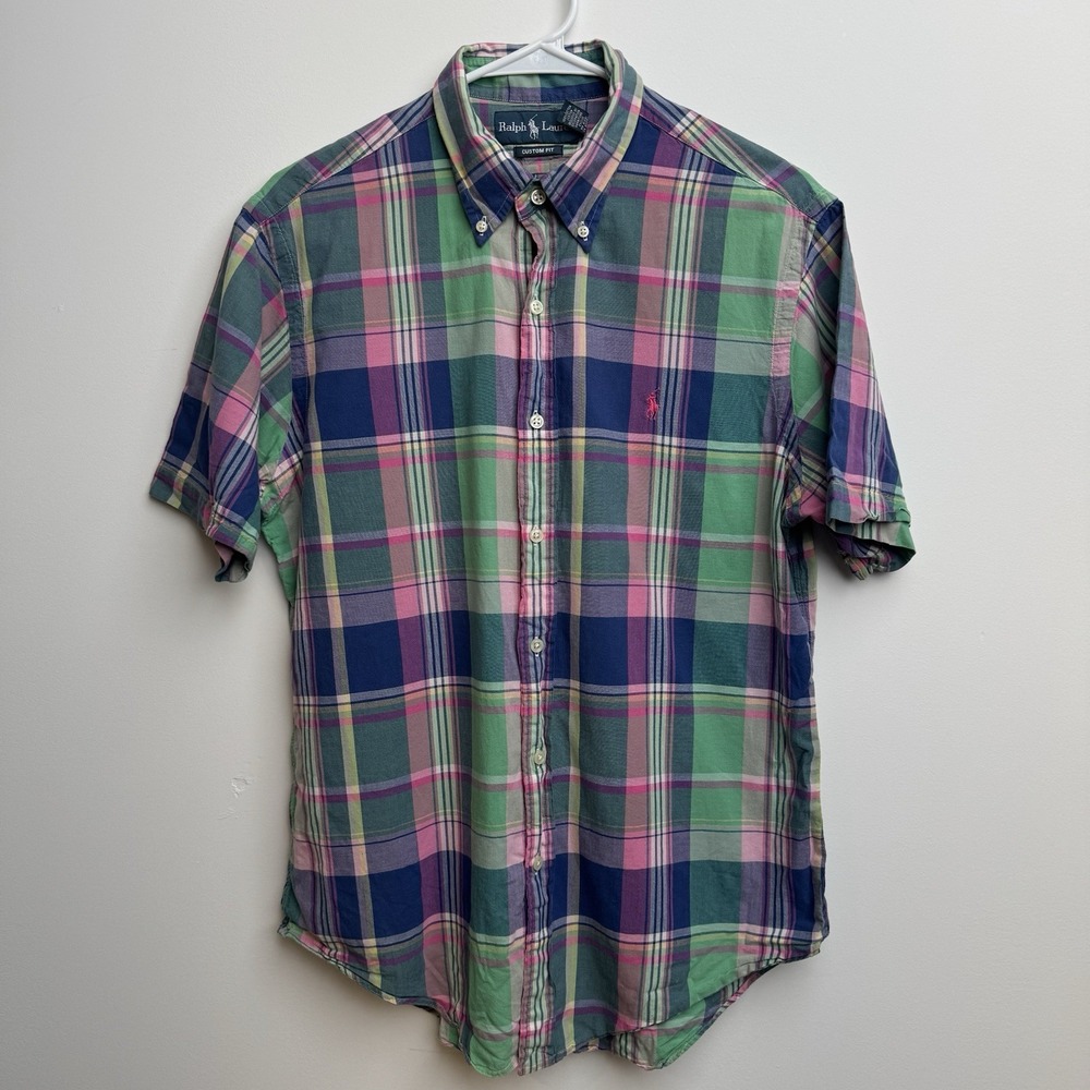 VTG Polo Ralph Lauren Plaid Multi Colored Button Down Dress Shirt Size Medium